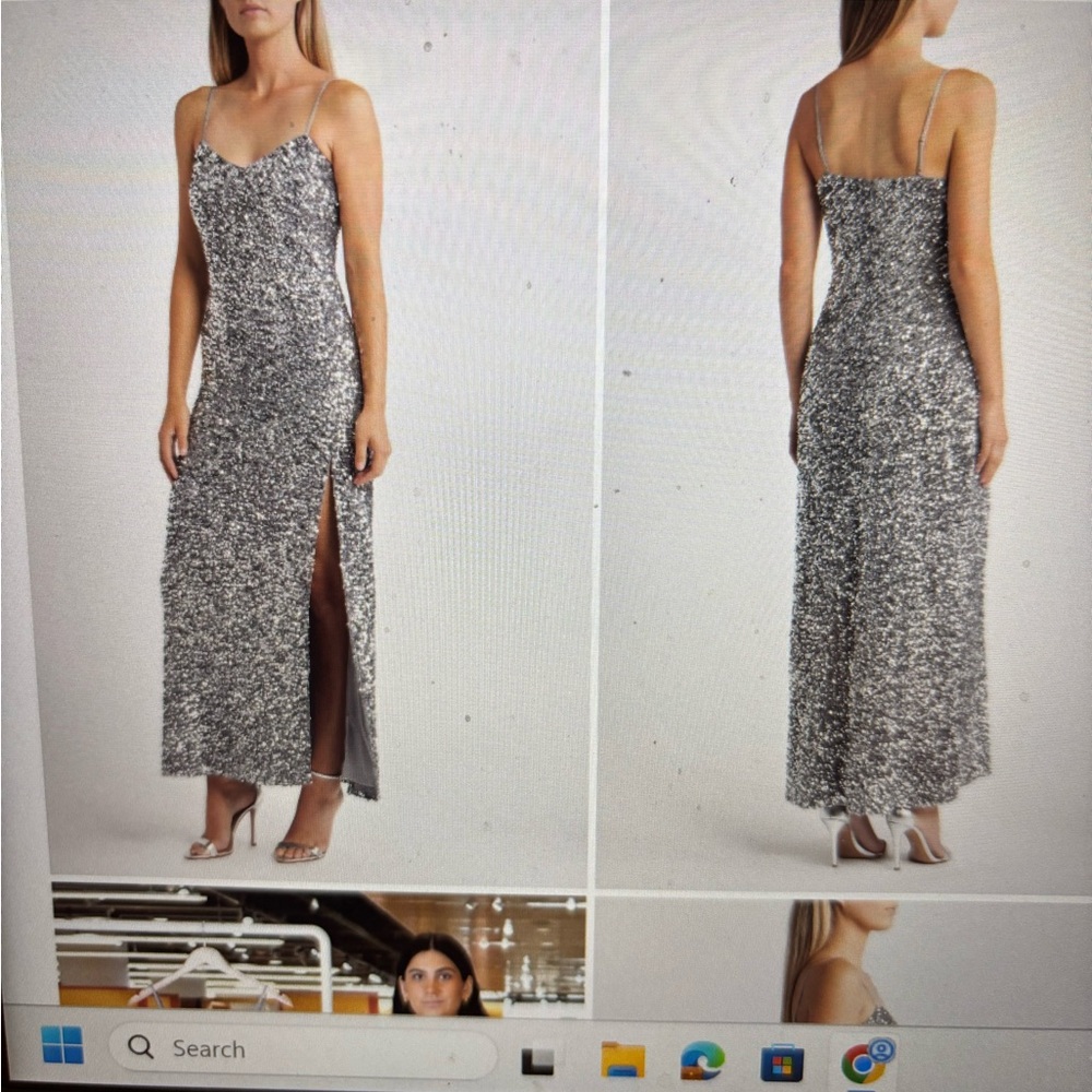 Elegant Silver Sequin Evening Dress